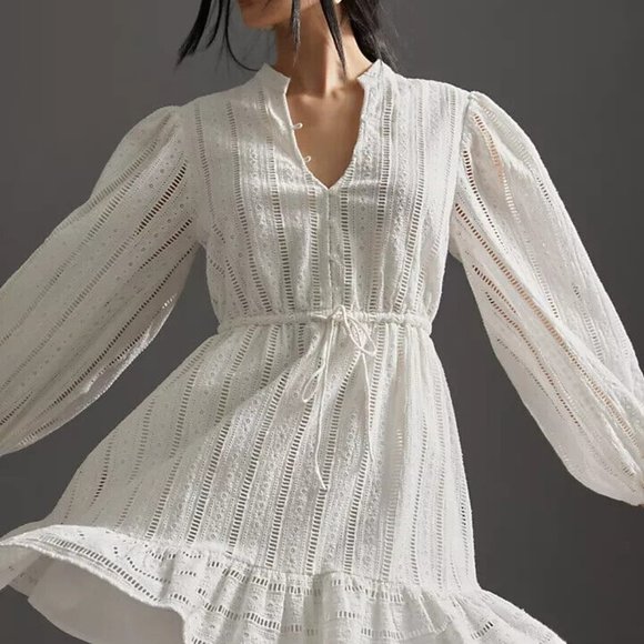 ANTHROPOLOGIE Forever That Girl Eyelet Mini Dress M $160 White - Picture 4 of 4